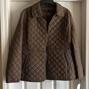 Lauren Ralph Lauren Quilted San Brown Mini Check Jacket Size Large NWT